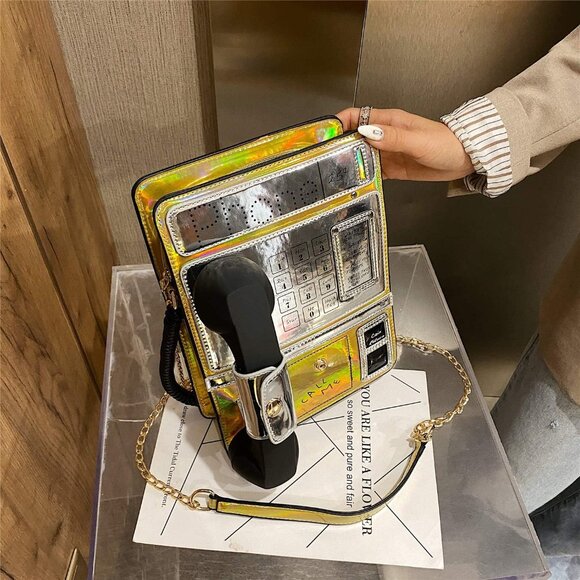 Women Laser Telephone Crossbody Bag Reflective Funky Fashion Purse - Picture 4 of 6